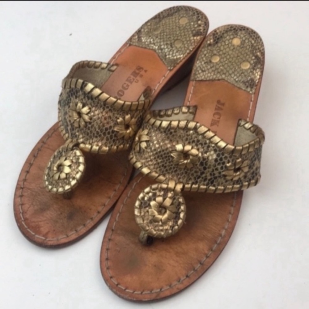 Jack Rogers Size 7 Leather‎ Wooden Wedge Sandal